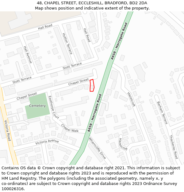 48, CHAPEL STREET, ECCLESHILL, BRADFORD, BD2 2DA: Location map and indicative extent of plot