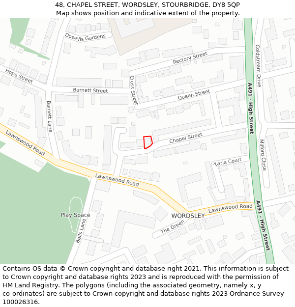 48, CHAPEL STREET, WORDSLEY, STOURBRIDGE, DY8 5QP: Location map and indicative extent of plot