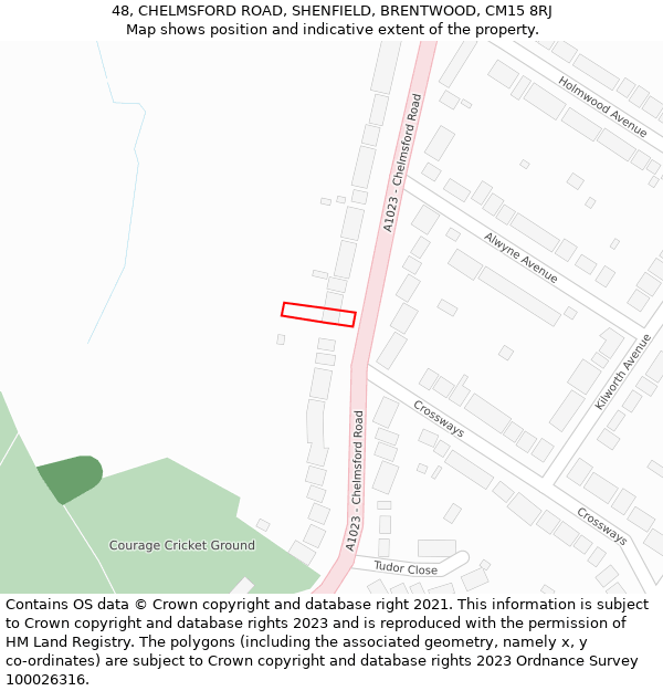 48, CHELMSFORD ROAD, SHENFIELD, BRENTWOOD, CM15 8RJ: Location map and indicative extent of plot