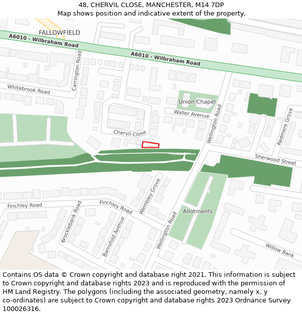 48, CHERVIL CLOSE, MANCHESTER, M14 7DP: Location map and indicative extent of plot