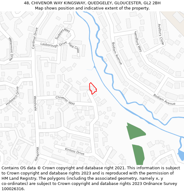 48, CHIVENOR WAY KINGSWAY, QUEDGELEY, GLOUCESTER, GL2 2BH: Location map and indicative extent of plot