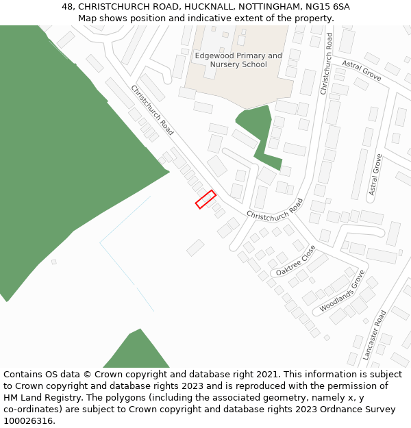 48, CHRISTCHURCH ROAD, HUCKNALL, NOTTINGHAM, NG15 6SA: Location map and indicative extent of plot