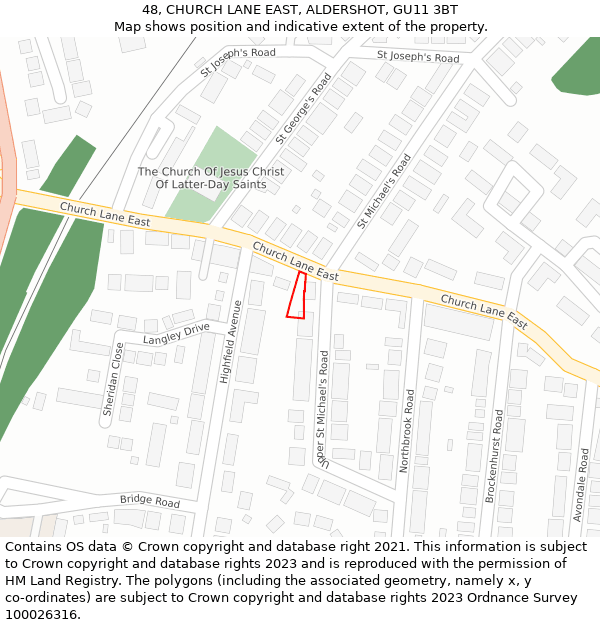 48, CHURCH LANE EAST, ALDERSHOT, GU11 3BT: Location map and indicative extent of plot