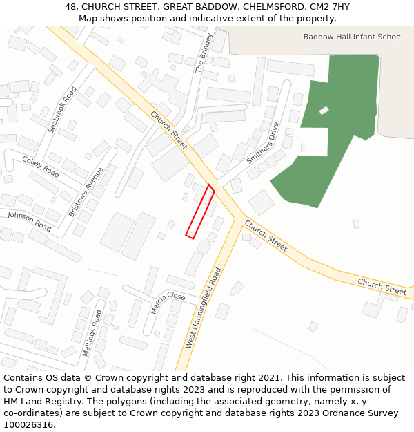 48, CHURCH STREET, GREAT BADDOW, CHELMSFORD, CM2 7HY: Location map and indicative extent of plot