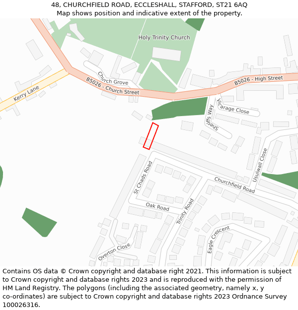 48, CHURCHFIELD ROAD, ECCLESHALL, STAFFORD, ST21 6AQ: Location map and indicative extent of plot