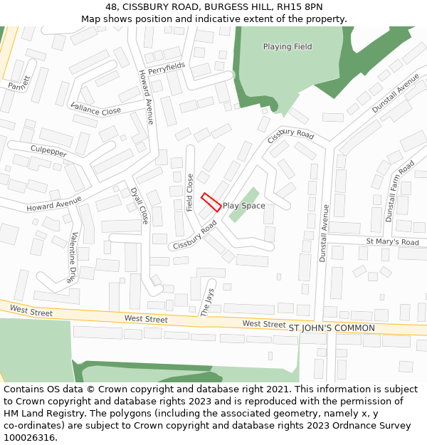 48, CISSBURY ROAD, BURGESS HILL, RH15 8PN: Location map and indicative extent of plot