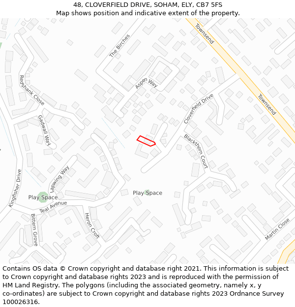 48, CLOVERFIELD DRIVE, SOHAM, ELY, CB7 5FS: Location map and indicative extent of plot