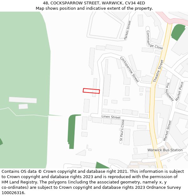 48, COCKSPARROW STREET, WARWICK, CV34 4ED: Location map and indicative extent of plot