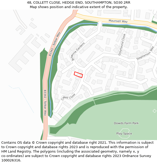 48, COLLETT CLOSE, HEDGE END, SOUTHAMPTON, SO30 2RR: Location map and indicative extent of plot