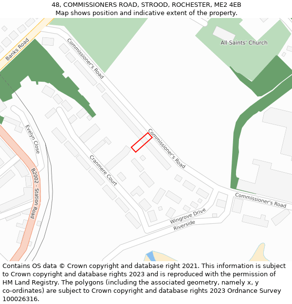48, COMMISSIONERS ROAD, STROOD, ROCHESTER, ME2 4EB: Location map and indicative extent of plot