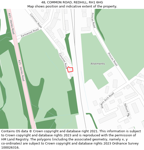 48, COMMON ROAD, REDHILL, RH1 6HG: Location map and indicative extent of plot