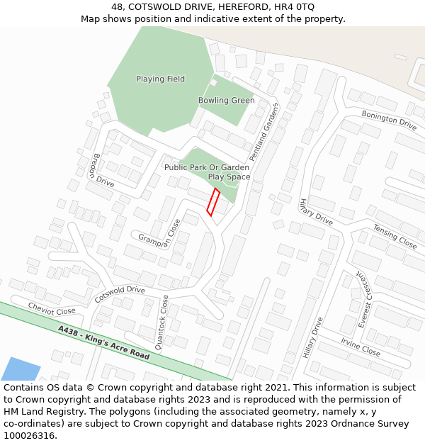 48, COTSWOLD DRIVE, HEREFORD, HR4 0TQ: Location map and indicative extent of plot