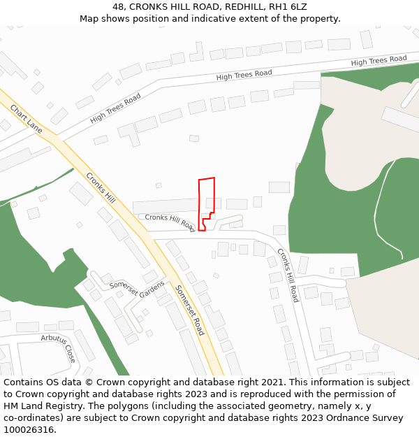48, CRONKS HILL ROAD, REDHILL, RH1 6LZ: Location map and indicative extent of plot