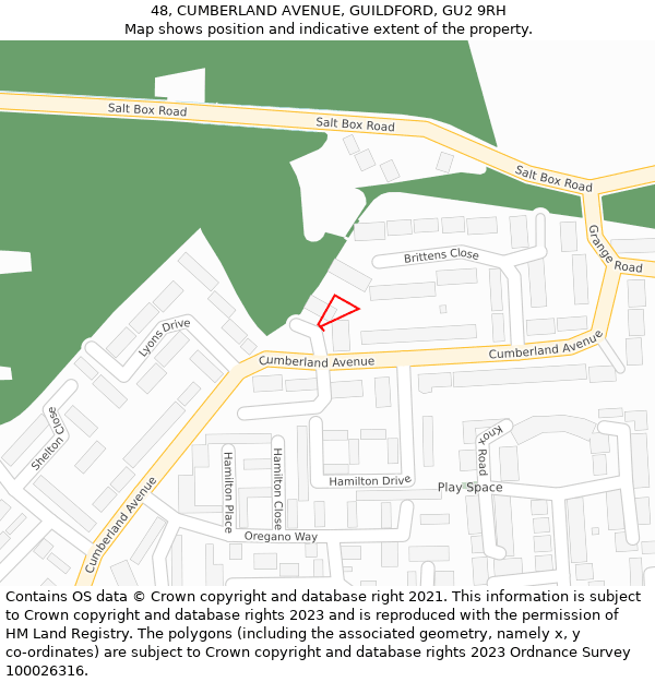 48, CUMBERLAND AVENUE, GUILDFORD, GU2 9RH: Location map and indicative extent of plot