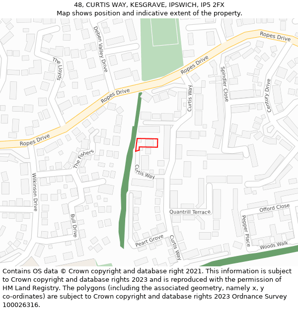 48, CURTIS WAY, KESGRAVE, IPSWICH, IP5 2FX: Location map and indicative extent of plot