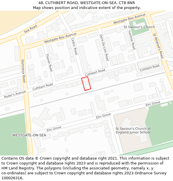 48, CUTHBERT ROAD, WESTGATE-ON-SEA, CT8 8NR: Location map and indicative extent of plot