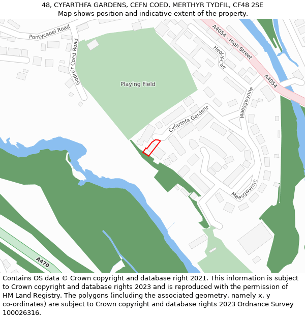 48, CYFARTHFA GARDENS, CEFN COED, MERTHYR TYDFIL, CF48 2SE: Location map and indicative extent of plot