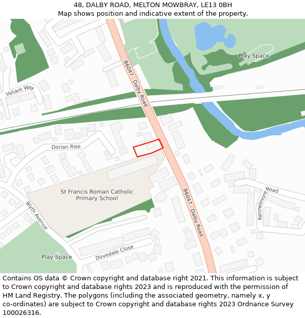 48, DALBY ROAD, MELTON MOWBRAY, LE13 0BH: Location map and indicative extent of plot