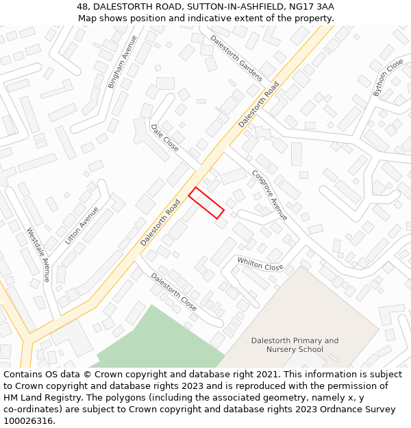 48, DALESTORTH ROAD, SUTTON-IN-ASHFIELD, NG17 3AA: Location map and indicative extent of plot