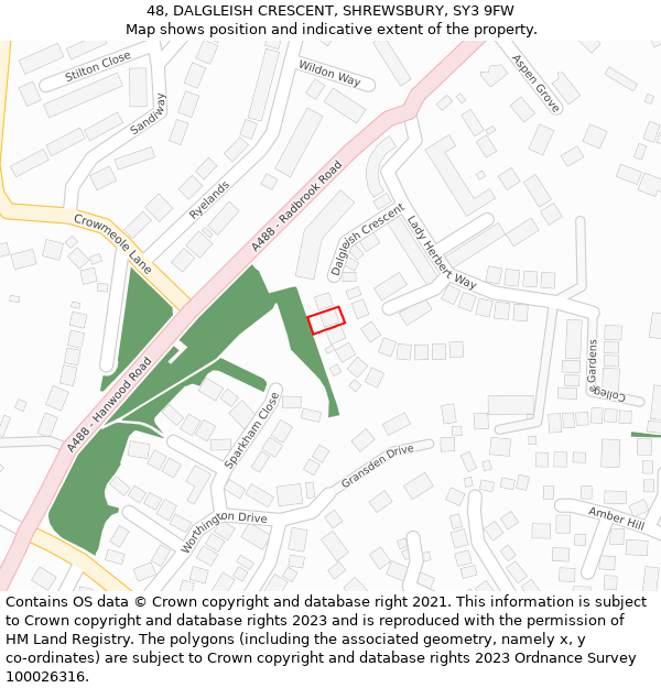 48, DALGLEISH CRESCENT, SHREWSBURY, SY3 9FW: Location map and indicative extent of plot