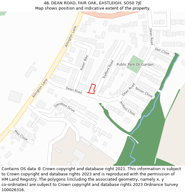 48, DEAN ROAD, FAIR OAK, EASTLEIGH, SO50 7JE: Location map and indicative extent of plot