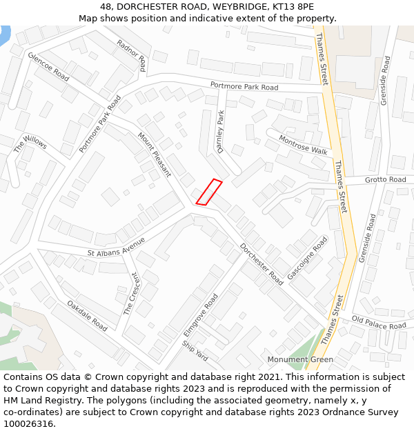 48, DORCHESTER ROAD, WEYBRIDGE, KT13 8PE: Location map and indicative extent of plot