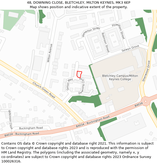 48, DOWNING CLOSE, BLETCHLEY, MILTON KEYNES, MK3 6EP: Location map and indicative extent of plot