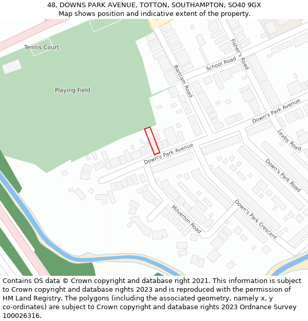 48, DOWNS PARK AVENUE, TOTTON, SOUTHAMPTON, SO40 9GX: Location map and indicative extent of plot