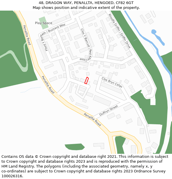 48, DRAGON WAY, PENALLTA, HENGOED, CF82 6GT: Location map and indicative extent of plot