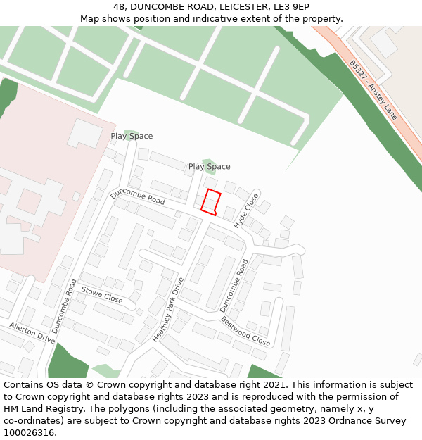 48, DUNCOMBE ROAD, LEICESTER, LE3 9EP: Location map and indicative extent of plot