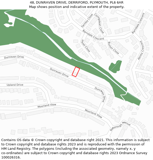 48, DUNRAVEN DRIVE, DERRIFORD, PLYMOUTH, PL6 6AR: Location map and indicative extent of plot