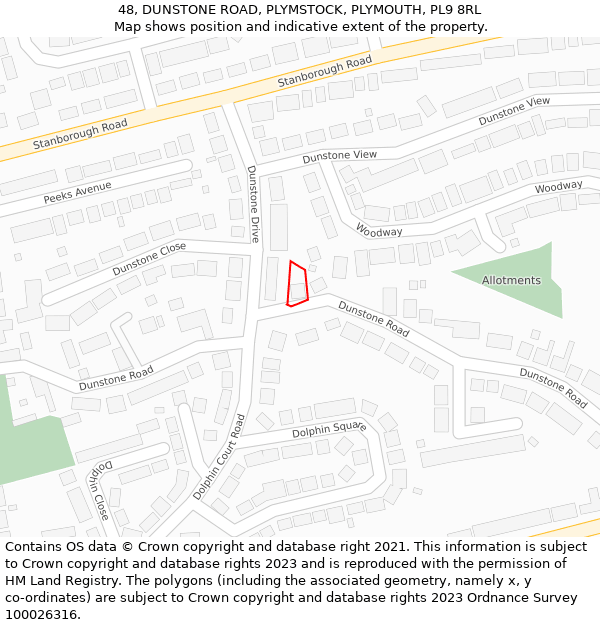 48, DUNSTONE ROAD, PLYMSTOCK, PLYMOUTH, PL9 8RL: Location map and indicative extent of plot