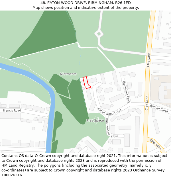 48, EATON WOOD DRIVE, BIRMINGHAM, B26 1ED: Location map and indicative extent of plot