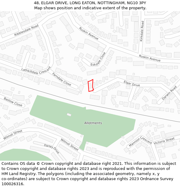 48, ELGAR DRIVE, LONG EATON, NOTTINGHAM, NG10 3PY: Location map and indicative extent of plot