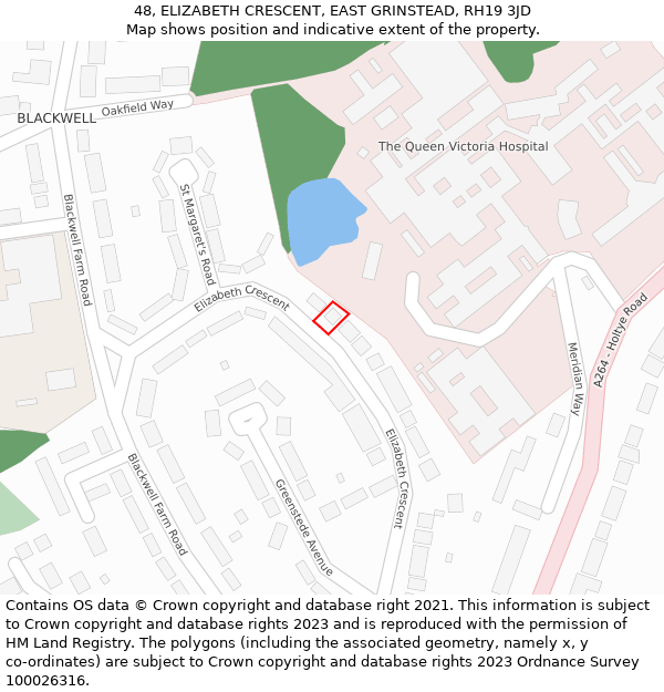 48, ELIZABETH CRESCENT, EAST GRINSTEAD, RH19 3JD: Location map and indicative extent of plot