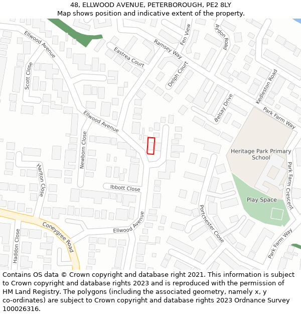 48, ELLWOOD AVENUE, PETERBOROUGH, PE2 8LY: Location map and indicative extent of plot
