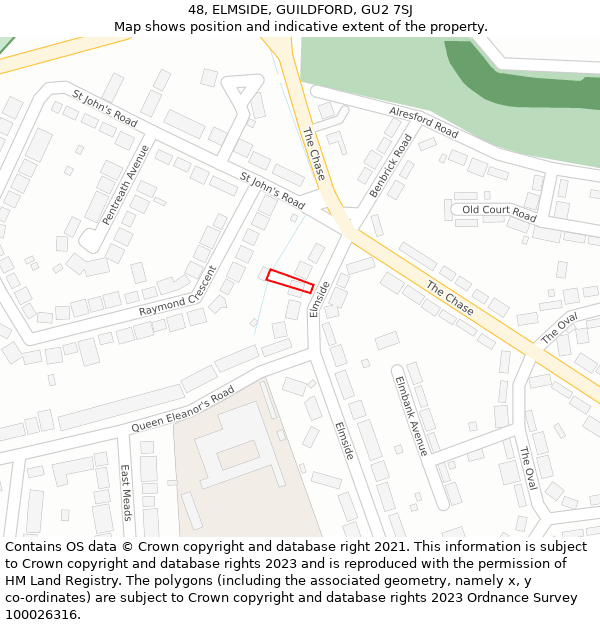 48, ELMSIDE, GUILDFORD, GU2 7SJ: Location map and indicative extent of plot