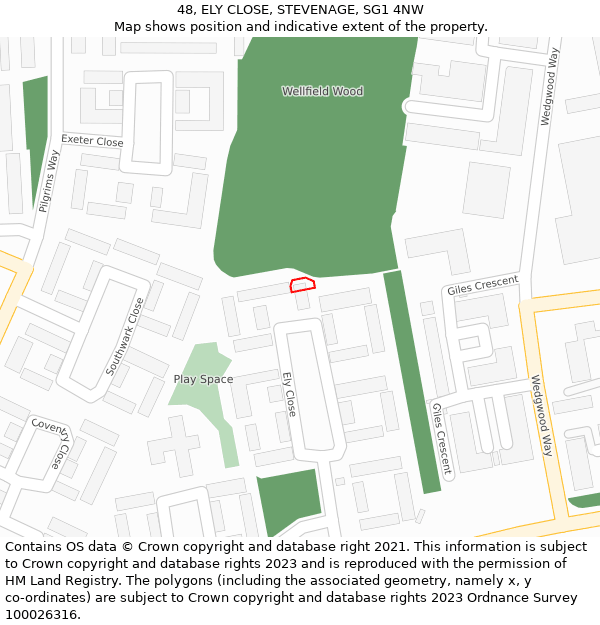 48, ELY CLOSE, STEVENAGE, SG1 4NW: Location map and indicative extent of plot