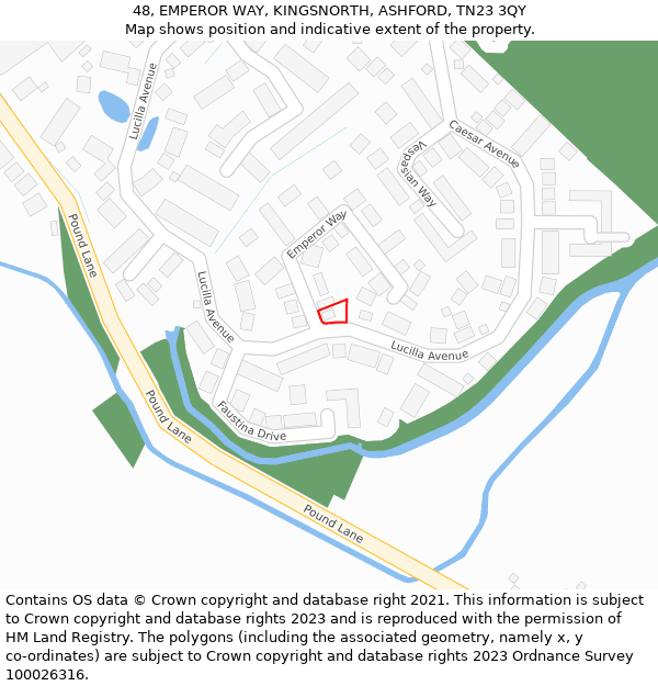 48, EMPEROR WAY, KINGSNORTH, ASHFORD, TN23 3QY: Location map and indicative extent of plot