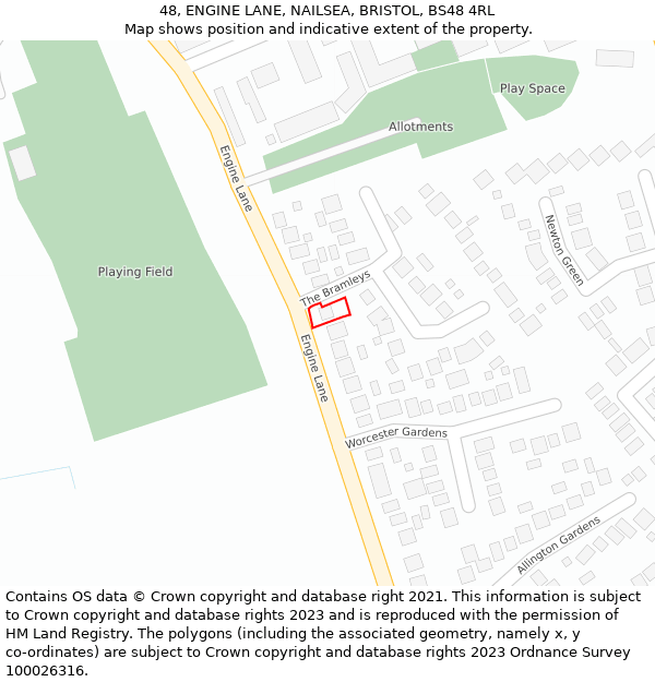 48, ENGINE LANE, NAILSEA, BRISTOL, BS48 4RL: Location map and indicative extent of plot