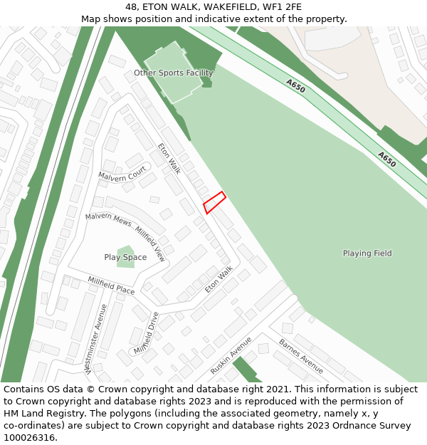 48, ETON WALK, WAKEFIELD, WF1 2FE: Location map and indicative extent of plot