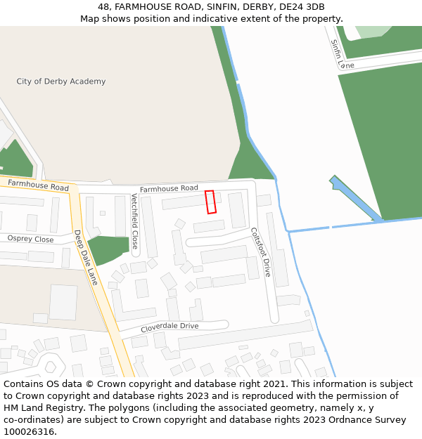 48, FARMHOUSE ROAD, SINFIN, DERBY, DE24 3DB: Location map and indicative extent of plot