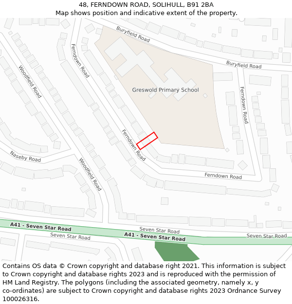 48, FERNDOWN ROAD, SOLIHULL, B91 2BA: Location map and indicative extent of plot