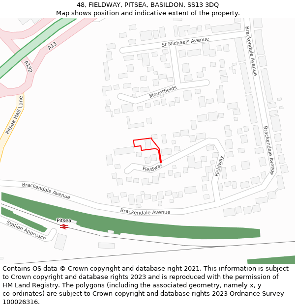 48, FIELDWAY, PITSEA, BASILDON, SS13 3DQ: Location map and indicative extent of plot