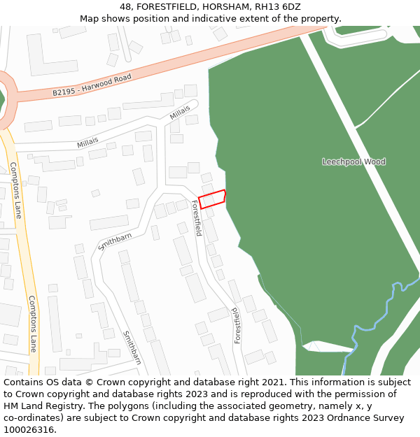 48, FORESTFIELD, HORSHAM, RH13 6DZ: Location map and indicative extent of plot
