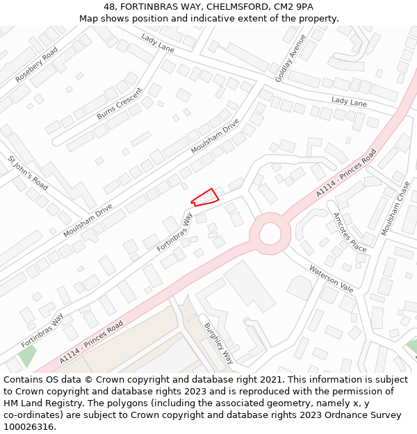 48, FORTINBRAS WAY, CHELMSFORD, CM2 9PA: Location map and indicative extent of plot