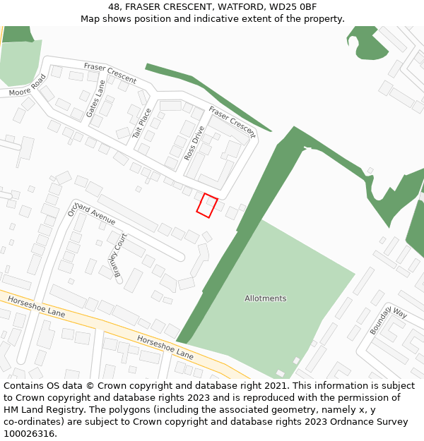 48, FRASER CRESCENT, WATFORD, WD25 0BF: Location map and indicative extent of plot