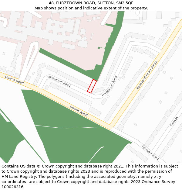 48, FURZEDOWN ROAD, SUTTON, SM2 5QF: Location map and indicative extent of plot