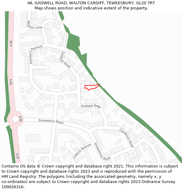 48, GADWELL ROAD, WALTON CARDIFF, TEWKESBURY, GL20 7RT: Location map and indicative extent of plot