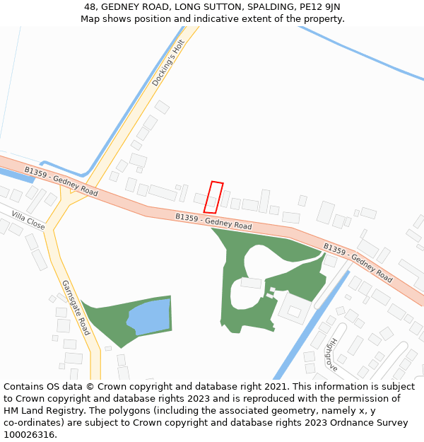 48, GEDNEY ROAD, LONG SUTTON, SPALDING, PE12 9JN: Location map and indicative extent of plot